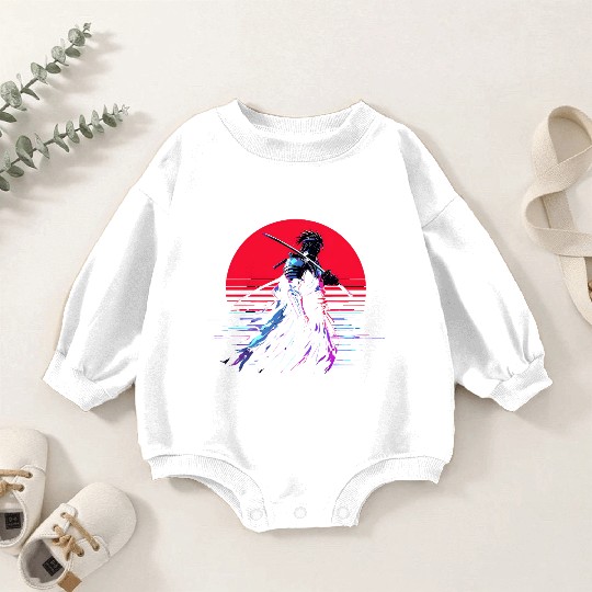 Cyberpunk Samurai Warrior Under Neon Moon Baby Romper Sweatshirts