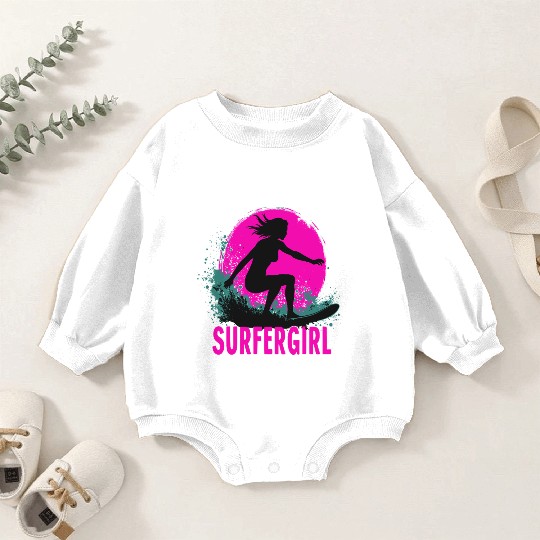 Surfer Girl Female Surfer Surfing Waves Baby Romper Sweatshirts