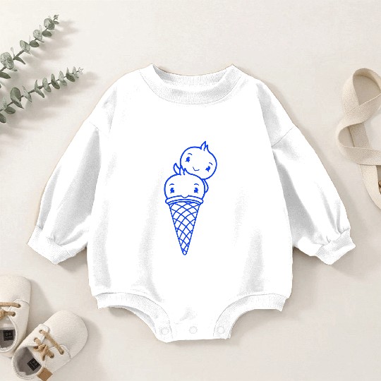Two Birds Ice Cream Waffle Scoops Greeting Waving Baby Romper Sweatshirts
