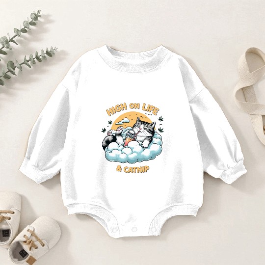 High on Life & Catnip - Floating Cat Art Baby Romper Sweatshirts