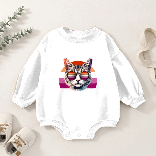 Lesbian Pride Cool Cat with Sunglasses Baby Romper Sweatshirts