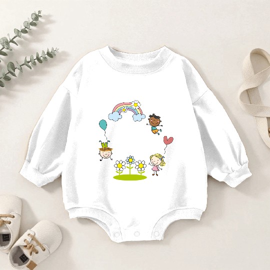 Children of the Earth with Rainbow Flowers Balloon Baby Romper Sweatshirts