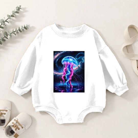 A mesmerizing neon jellyfish gracefully floating Baby Romper Sweatshirts