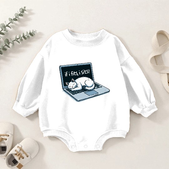 Laptop Cat Nap - If I Fits, I Sits! Baby Romper Sweatshirts