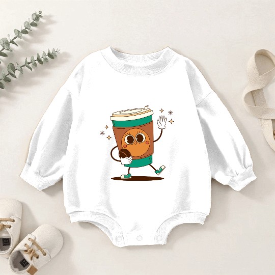 Playful Coffee Cup Character Design Baby Romper Sweatshirts