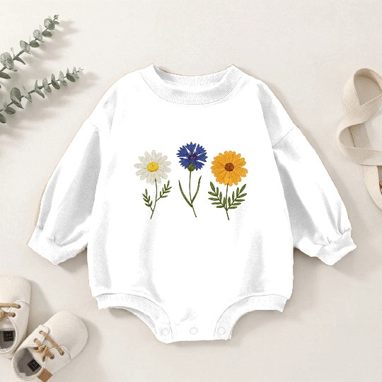 Wildflower Trio Daisy Cornflower Marigold Baby Romper Sweatshirts