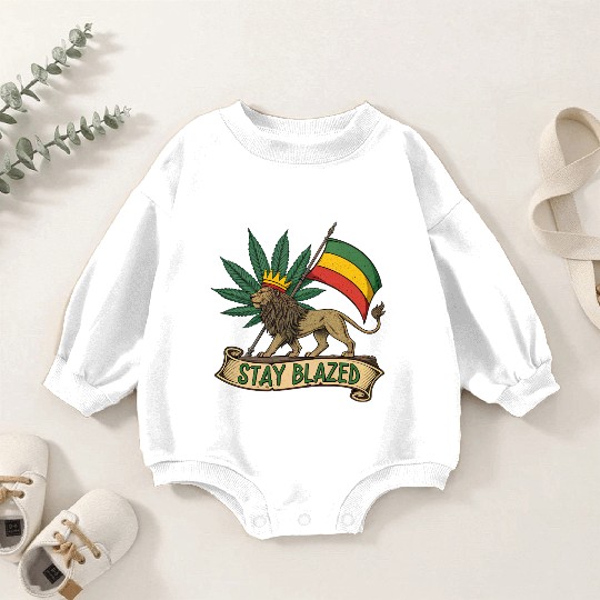 Stay Blazed Lion of Judah Rasta Flag and Weed Leaf Baby Romper Sweatshirts
