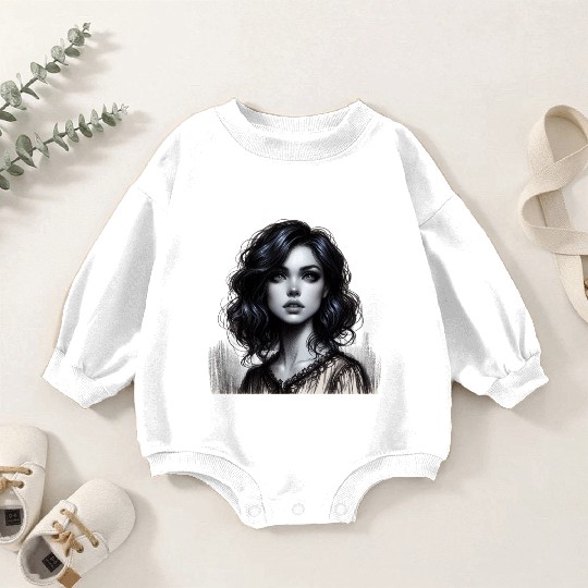 Elegant Woman Portrait Black and White Art Baby Romper Sweatshirts