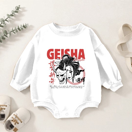 Geisha Mask – Red & Black Japanese Streetwear Baby Romper Sweatshirts