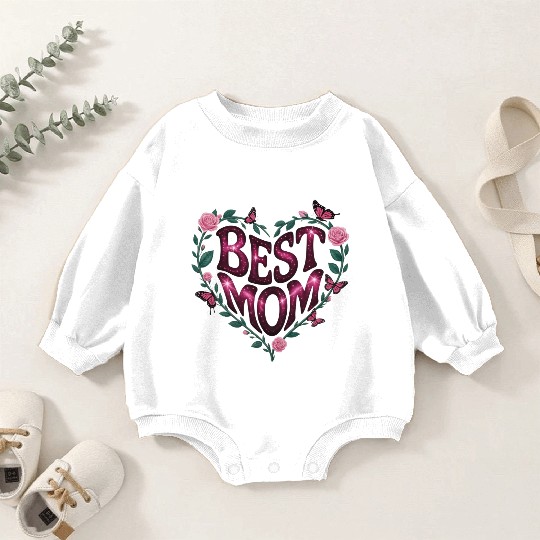 Trendy Best Mom Ever, Mother's Day Heart Floral Baby Romper Sweatshirts