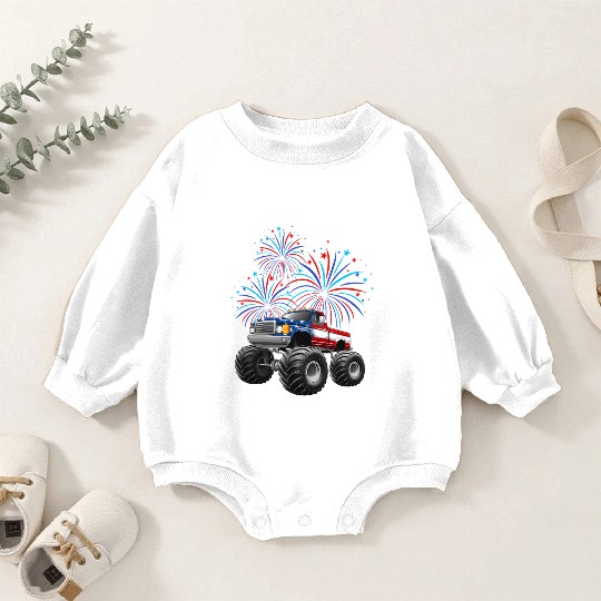 Monster Truck American Flag 4th Of July Baby Romper Sweatshirts