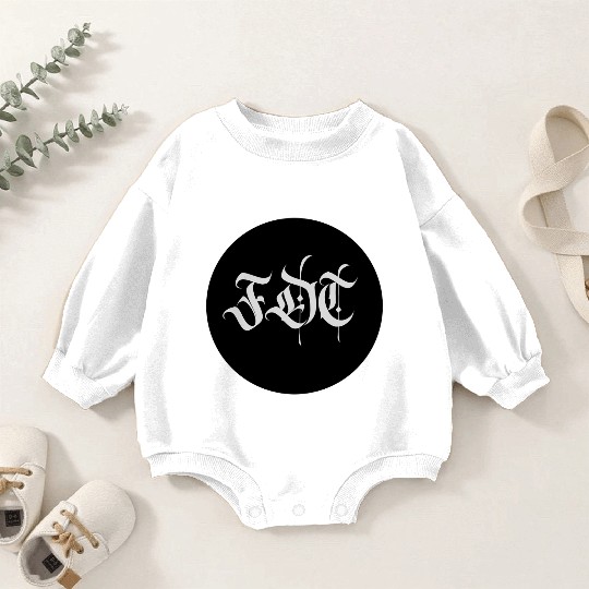 Ornate Gothic Lettering FDT in Light Grey on Black Baby Romper Sweatshirts