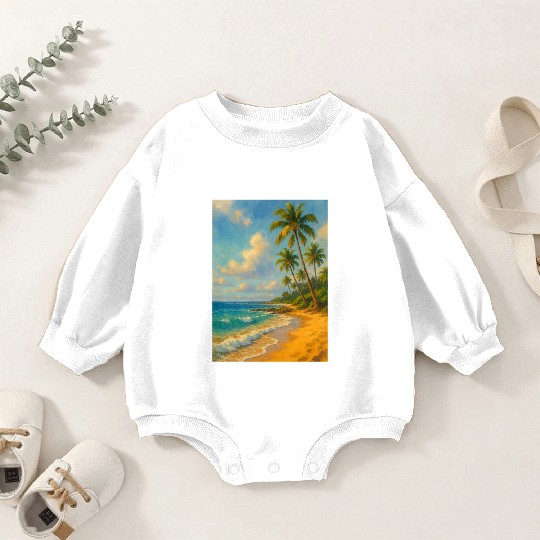 Tropical Serenity – Peaceful Beach Landscape Art Baby Romper Sweatshirts