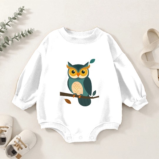 Wise Owl on a Branch - Charming Animal Design Baby Romper Sweatshirts