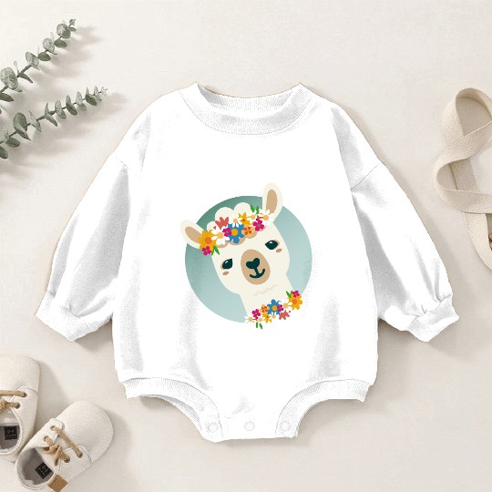 Floral Alpaca with Wreath – Cheerful Summer Motif Baby Romper Sweatshirts
