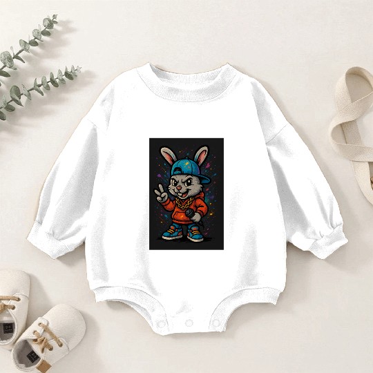 Urban Bunny Rapper Illustration Baby Romper Sweatshirts