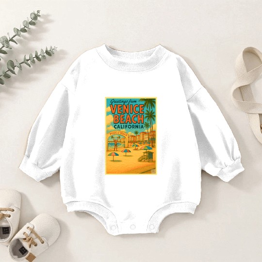 Venice Beach Vintage Postcard Baby Romper Sweatshirts