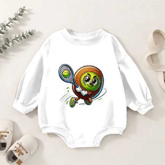 Kiwi Tennis Star – Furry Fruit Champion on Court Baby Romper Sweatshirts