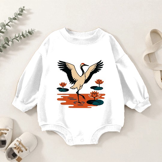 Serene Crane & Lotus Design Baby Romper Sweatshirts