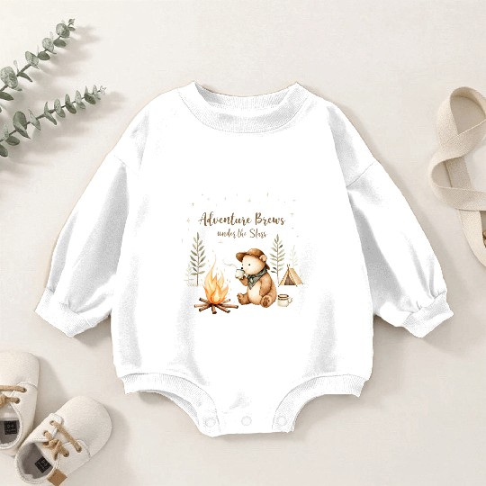 Adventure Brews Bear - Cozy Camp Night Baby Romper Sweatshirts