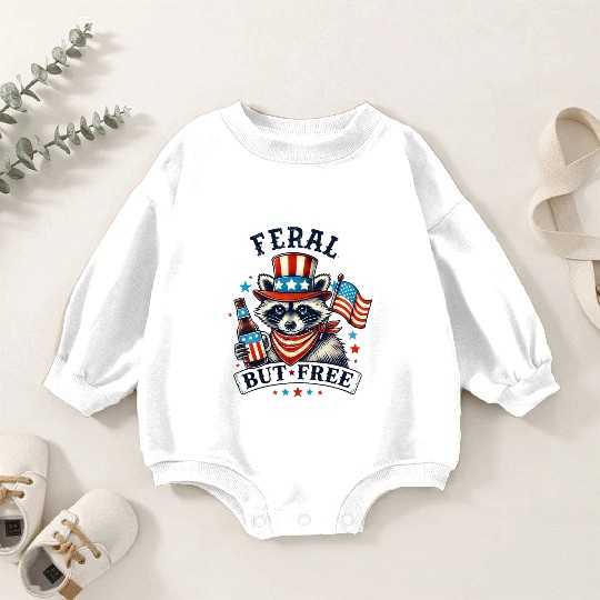 Feral but Free Funny 4th of July Raccoon Baby Romper Sweatshirts