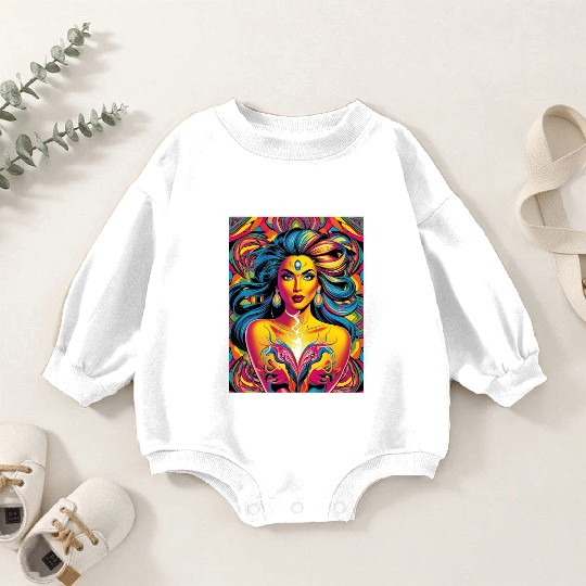 Vibrant Psychedelic Goddess Illustration Baby Romper Sweatshirts