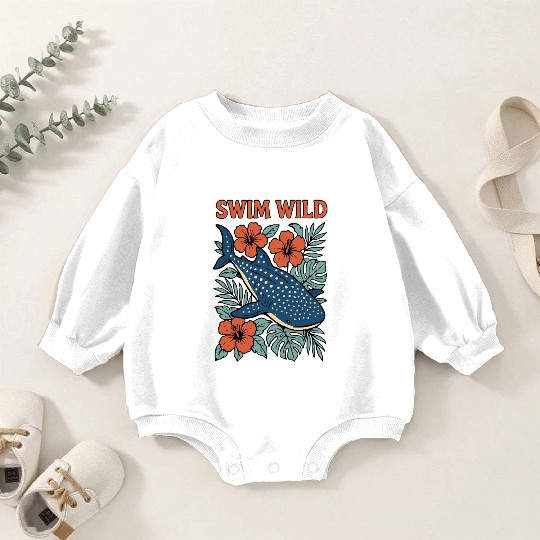 Swim Wild | Tropical Whale Shark Design Baby Romper Sweatshirts
