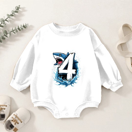 Shark Children Birthday with Number 4 Splash Baby Romper Sweatshirts