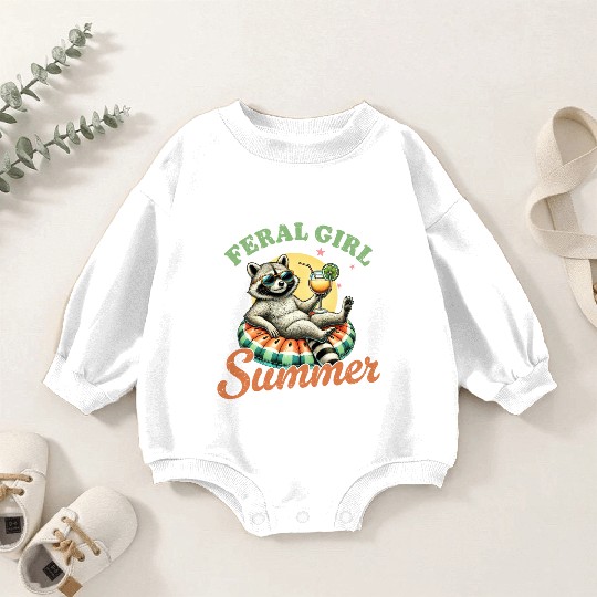 Raccoon Feral Girl Summer Baby Romper Sweatshirts