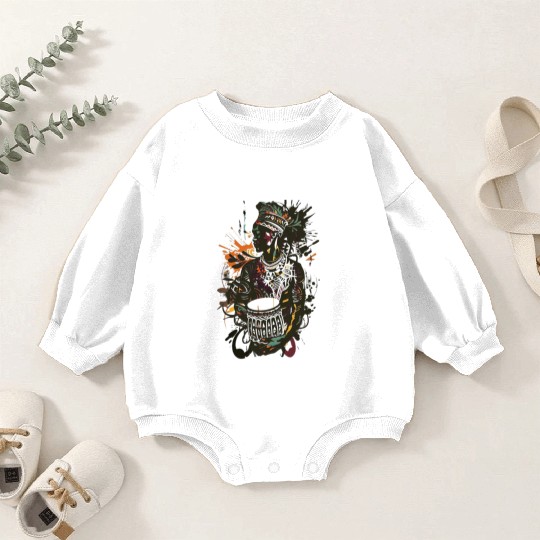 Colorful African Tribal Art – Woman with Drum Baby Romper Sweatshirts