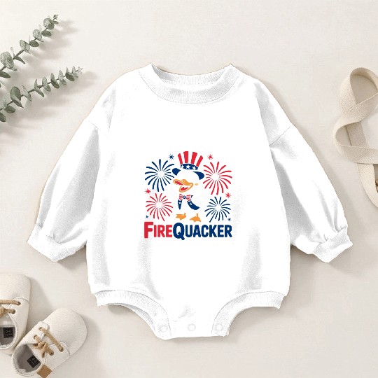 Womens Duck Firequacker Patriotic Fourth of July I Baby Romper Sweatshirts