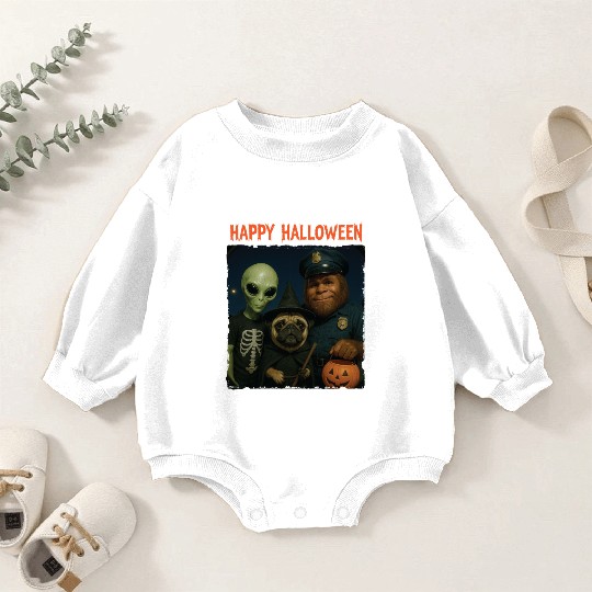 Bigfoot Alien Pug Funny Halloween Trick or Treat Baby Romper Sweatshirts