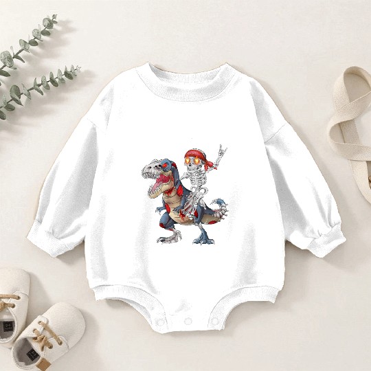 Rocker Skeleton Riding Zombie Dinosaur Halloween Baby Romper Sweatshirts
