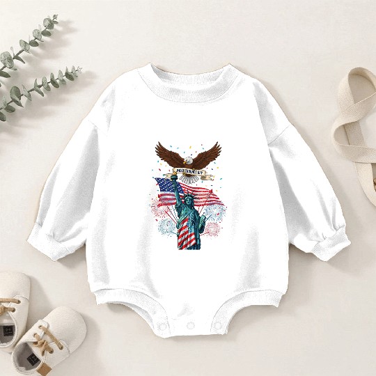 US flag with eagle and statue of liberty Baby Romper Sweatshirts