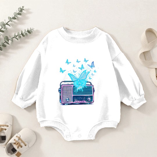 Radio Silence – Vintage Risograph Butterfly Waves Baby Romper Sweatshirts