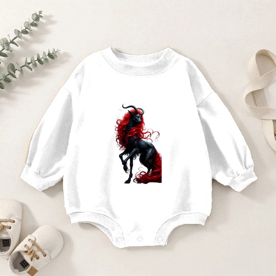 Celestial Demon Deer with Fiery Red Mane Baby Romper Sweatshirts