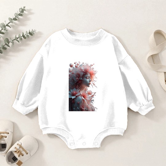 Ethereal Floral Portrait - Woman with Coral Pink Baby Romper Sweatshirts