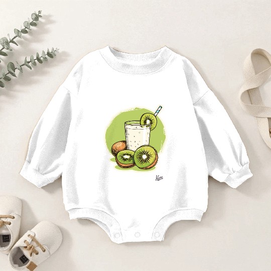 Kiwi fruit and juice with straw illustration Baby Romper Sweatshirts