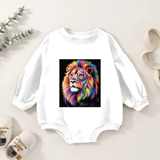 Pride and Power – Majestic Rainbow Lion Head Baby Romper Sweatshirts