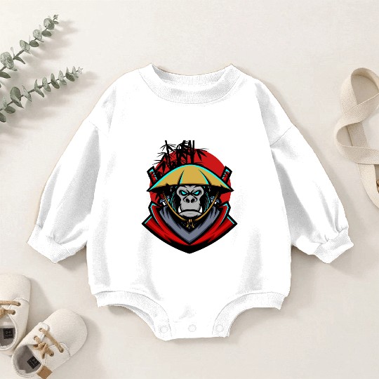 monkey samurai and bamboo sticks Baby Romper Sweatshirts