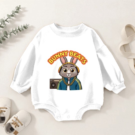 Bunny Beats Rabbit Hip Hop Retro 90s. Baby Romper Sweatshirts