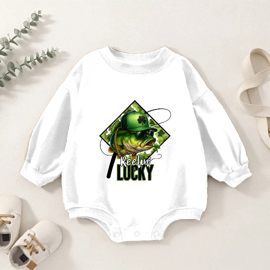 Reelin' Lucky Bass Fish Baby Romper Sweatshirts