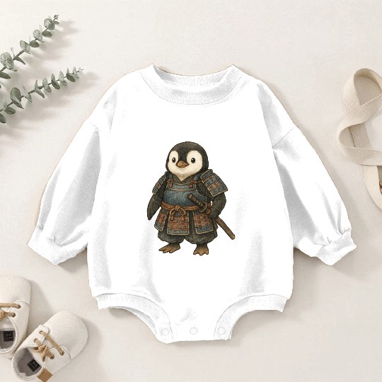 Historical samurai penguin with katana Japan cultu Baby Romper Sweatshirts