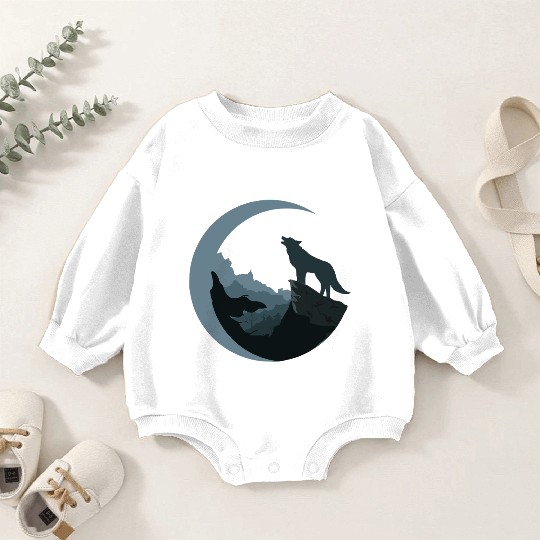Wolf Moon Silhouette Baby Romper Sweatshirts
