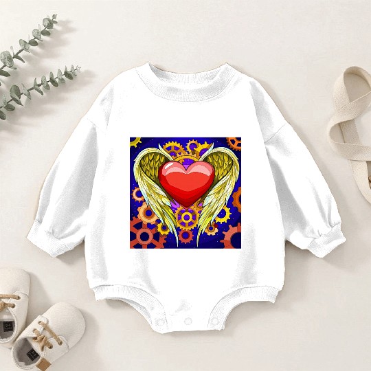 Mechanical Heart with Angel Wings Baby Romper Sweatshirts