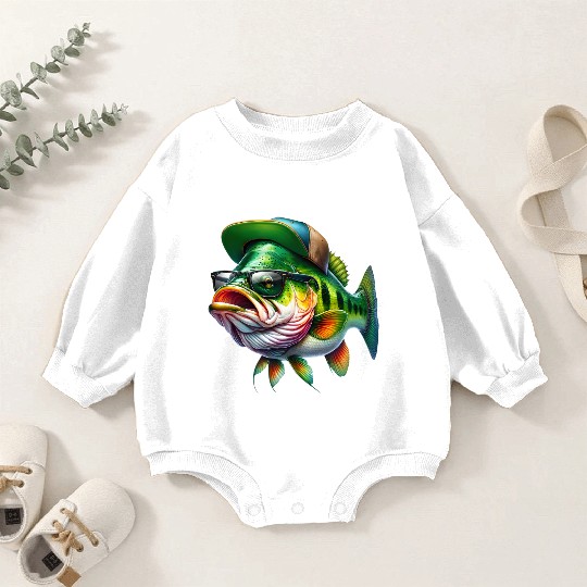 Cool Bass Fish with Green Hat and Glasses Baby Romper Sweatshirts