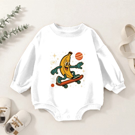 Playful Banana Skateboard Space Scene Baby Romper Sweatshirts