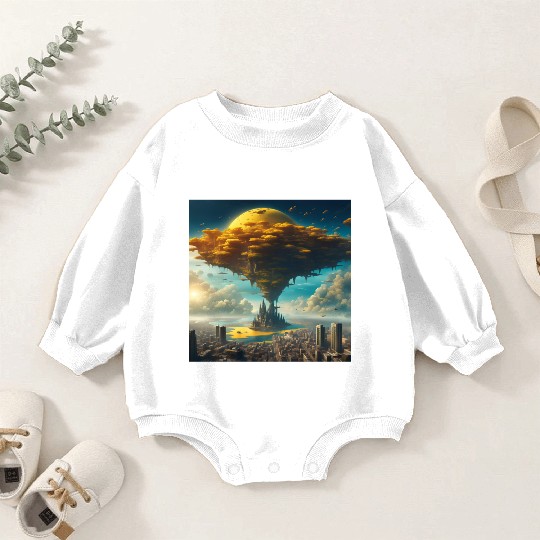 Sci-Fi Alien City: Floating Planet Twilight Scene Baby Romper Sweatshirts