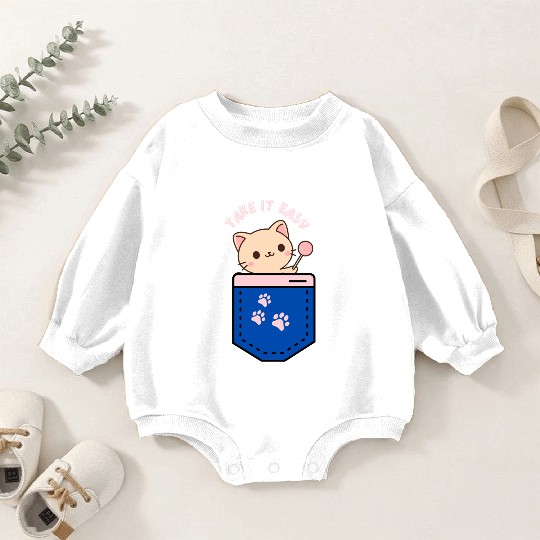 Sweet Kitten Lollipop Badge Design Baby Romper Sweatshirts
