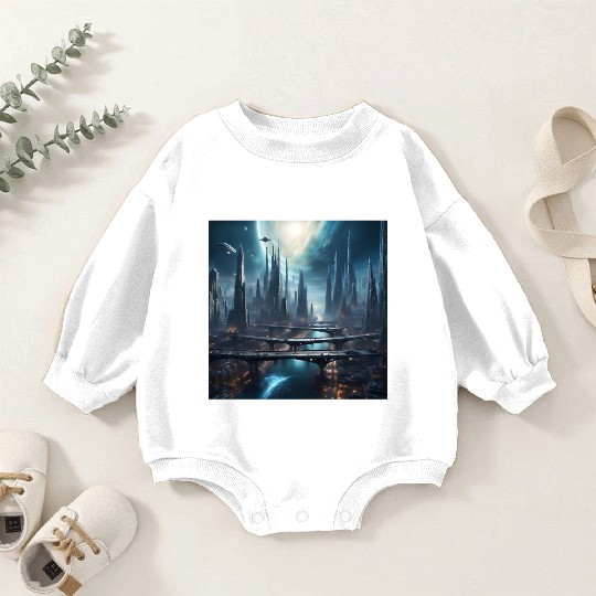 Magic City with Skyscraper Sci-Fi Alien Planet Baby Romper Sweatshirts